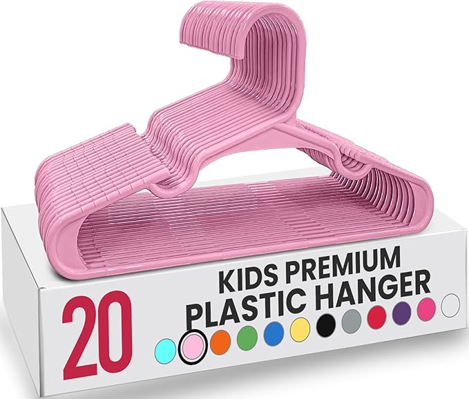 Utopia Home 20 Pack Kids Hangers - 11.5 Inch Plastic Baby Hangers for Closet - Childrens Hanger for Clothes & Infant Hanger for Closet - for Everyday Standard Use (Baby Pink)