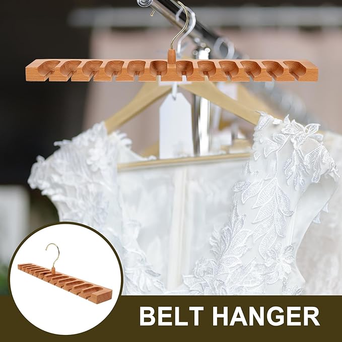 Kichvoe Wooden Belt Rack Hanger Belt Organizer for Men’s Closet Storage with Hooks Home Closet Accessory Organizer