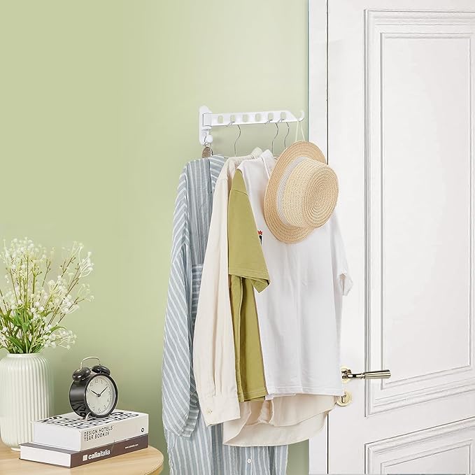 JOOM Laundry Drying Rack Wall Mounted Clothes Drying Rack Clothes Hanger -Coat Hanger Holder White