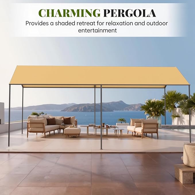 Carport, 10‘ x 20’ Heavy Duty Portable Garage All-Season Car Canopy, Outdoor Garage Boat Shelter Carport Canopy Party Tent w/Water-Resistant Tarp for Backyard (Yellow, 10' x 20' /no Side)