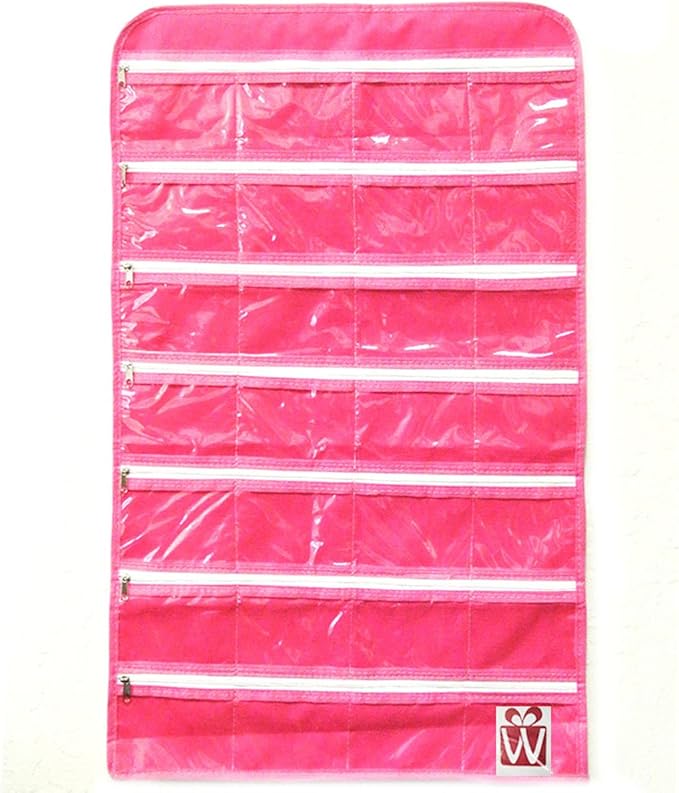 Wrapables® 28 Zippered Pockets Hanging Jewelry Organizer with 21 Holding Loops, Pink