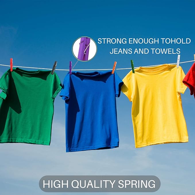Clothes Pins, Colored Clothespins 50 PCS 2.9" Natural Birchwood Close Pins, Strong Grip, Colorful Clothespins, Multi-Purpose Colored Clothes Pins for Crafts, Hanging Clothes, Laundry