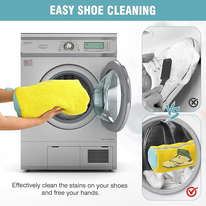 Shoe Washing Machine Bag, Shoe Laundry Bag for Washer and Dryer, Include Dry Net Bag, Reusable and Durable Zipper with Hook Design, Shoe Washing Bag for Sneaker (Yellow, 1 Pack)