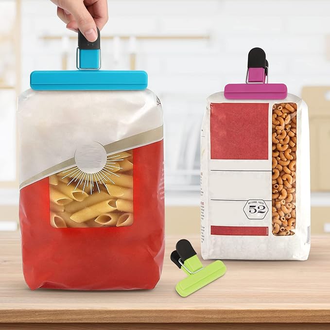 TACGEA Chip Clips, 8 Pack Food Clips, Upgrade Wide Open Bag Clips for Food Storage with Air Tight Seal Grip (4 x L, 4 x S)
