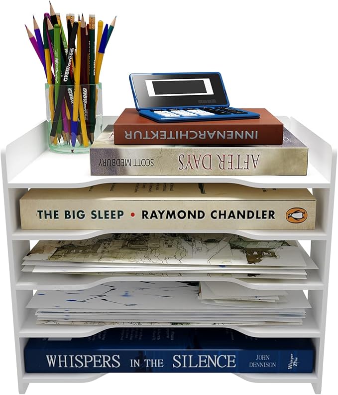 Natwind 5-Tier 10”x12” Scrapbook Desk Organizer,Paper Organizer,File Organizer,Letter tray,Paper Sorter,White File Holder for Home Office, School Classroom