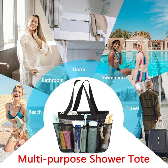 Mesh Shower Caddy Portable for College Dorm Room Essentials, 8-Pocket Large Shower Basket Tote Bag with 2 Handles for Toiletry, Bathroom, Beach, Camp, Gym | Portable, Quick-Dry, 2 Handles