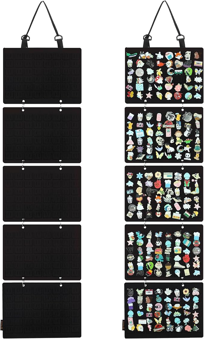 Hanging Enamel Lapel Pin Display Panels Organizer With 5 Loose-leaf Board Pieces, Brooch Pin Enamel Pin Display Pages, Badge Collection Display Holder Holds At Least 120 Pins.(Pins Not Included) (Black)