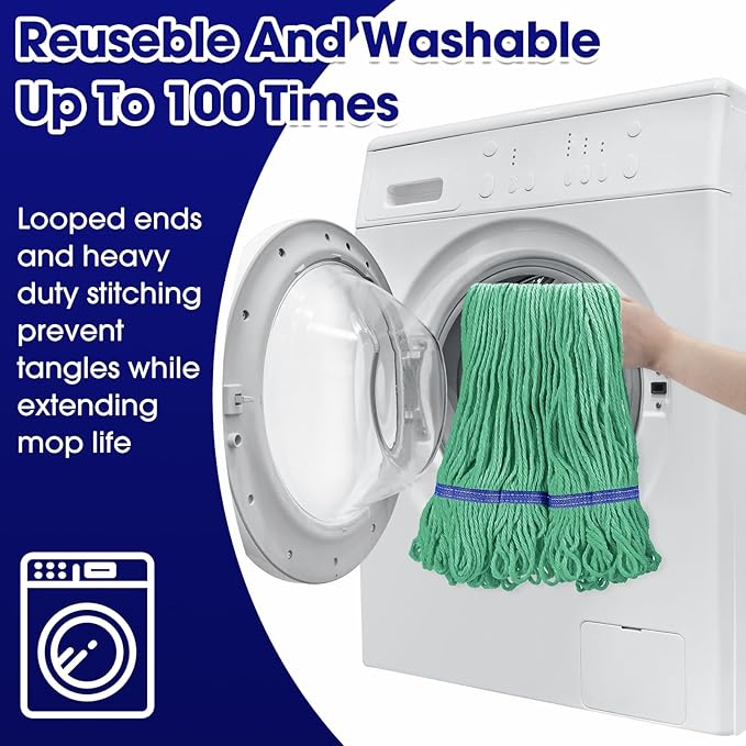 Eccliy 24 Pack Heavy Loop End Cotton String Mop Head Heavy Duty Mop Head Commercial Refills Replacement Bulk for Home Industrial Commercial Floor Cleaning (Green,Blue)