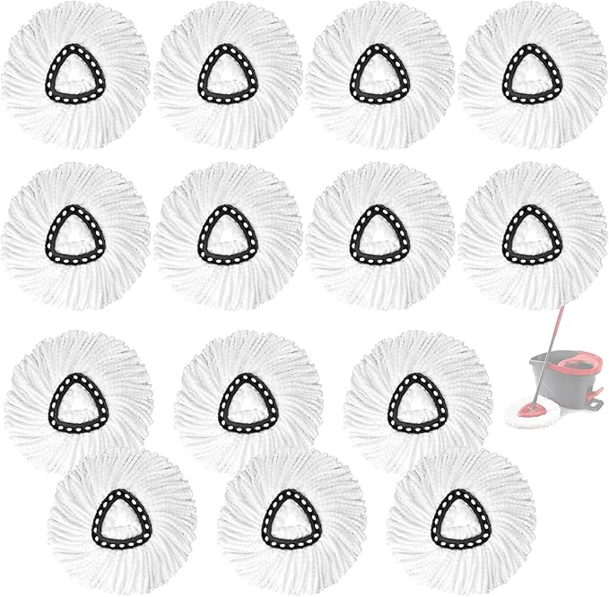 14Pack Spin Mop Replacement Heads,Spinning Mop Replace Head for Floor Cleaning, 100% Microfiber Mop Head Replacement Compatible with Triangle Spin Mop Refill for Easy Wring Mop,White