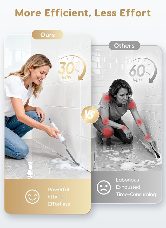 Reciprocating Deep-Clean Brush - Powered by Back-and-Forth Scrubbing Action & LED Light, 3-Speed 2-in-1 Hard and V-Shaped Bristles for Grout, Kitchen, Bathroom, Car, Pet Areas