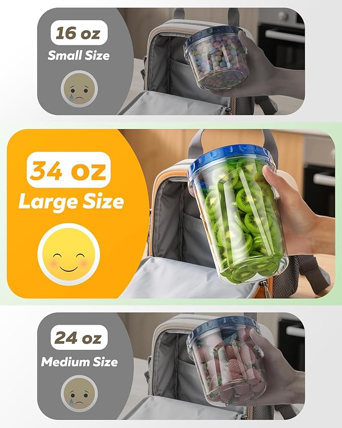 6 Pack-34 oz Freezer Storage Containers, Plastic Food Storage Containers with Twist Top Lids, BPA Free and Reusable Soup Containers with Lids, Leakproof/Microwave/Dishwasher Safe