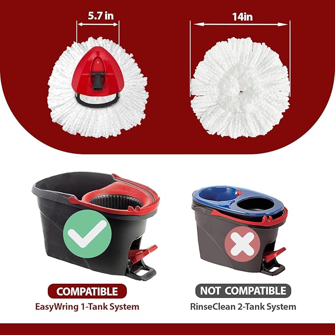 Spin Mop Replacement Head for O-Ceda EasyWring 1-Tank System, Mop Refills, Include 6 Cedar Mop Replace Heads, 1 Extra Mop Replacement Base, Microfiber, Easy to Replace