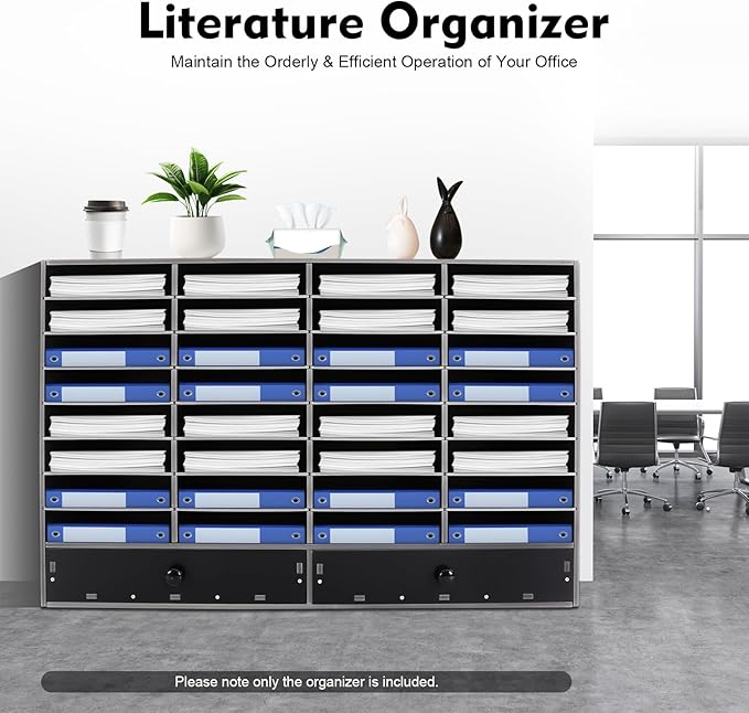 LOYALHEARTDY Literature Organizer,32 Compartment Office Mailbox with 2 Drawers,Paper and Mail Organizer,Paper Storage Cabinet Mail Organizer,39.4 X 12 X 25.2''Desktop File Sorter for Home&Office,Black