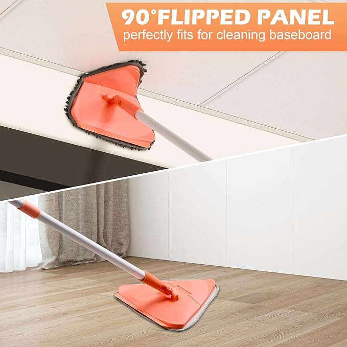 RONSUNG Wall Cleaner Triangle Mop with 82'' Long Handle - Wall Scrubber, Cleaning Washer Tool with 6 Pads for Clean Walls, Ceiling, Windows, Floors, Baseboards (Orange)