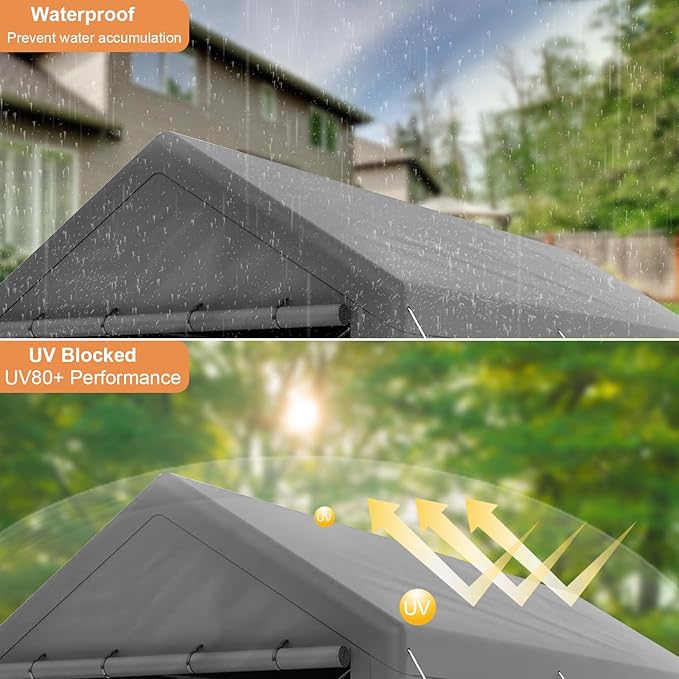 10x20 FT Heavy Duty Carport Car Tent Car Canopy Storage Shed, Portable Garage with Removable Sidewalls & Doors All-Season Tarp for Car,Truck,SUV,Party Grey