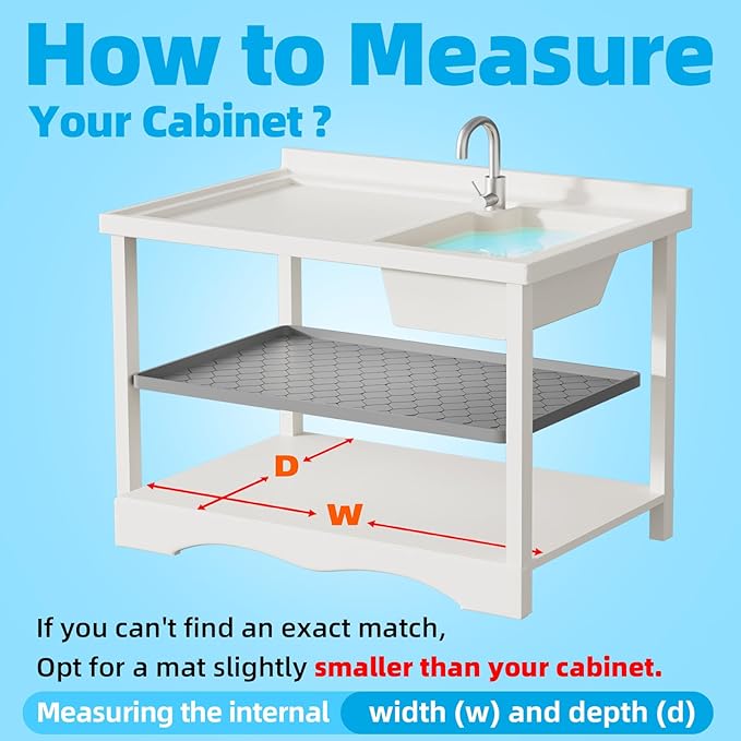 Silicone Under Sink Mat 34" x 19", kitchen Essentials and Gadgets, Shelf liner and Cabinet Protector, Home Organizers and Storage, Waterproof Bathroom Tray