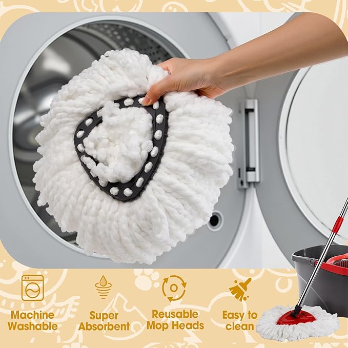 3 Pack Mop Heads Replacements, Spin Mop Replacement Heads Compatible O-Ceda EasyWring 1-Tank System, Microfiber Mop Refills, Easy Cleaning Mop Replace Head