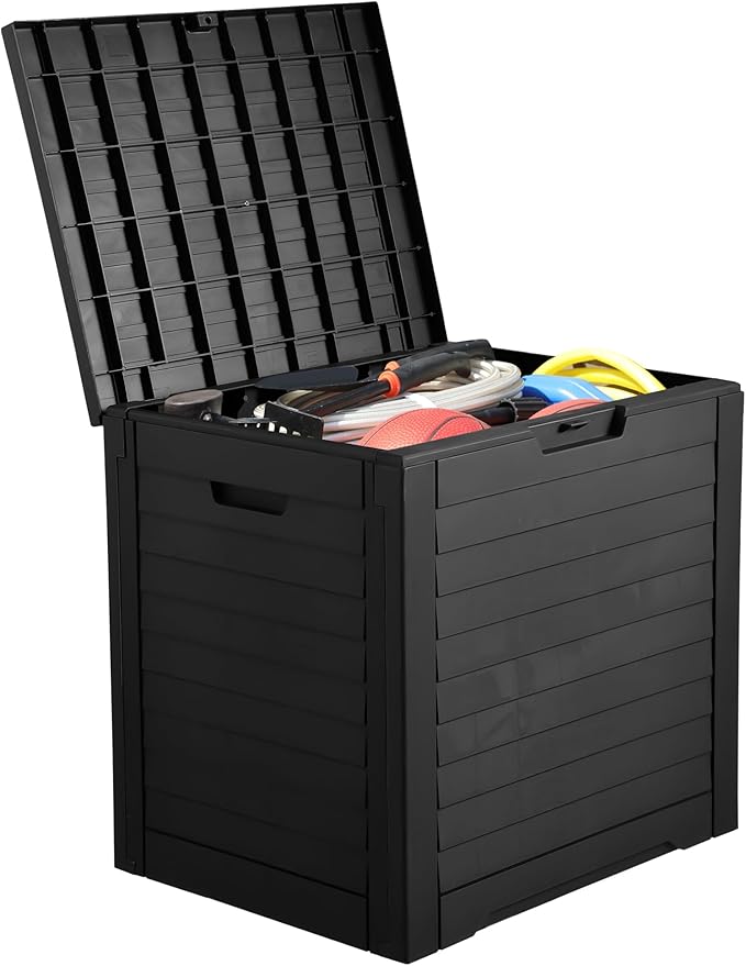 YITAHOME 35 Gallon Outdoor Storage Box, Waterproof Resin Deck Box and Package Delivery with Lockable Lid for Patio Furniture Cushions, Pool Accessories, Garden Tools, Black