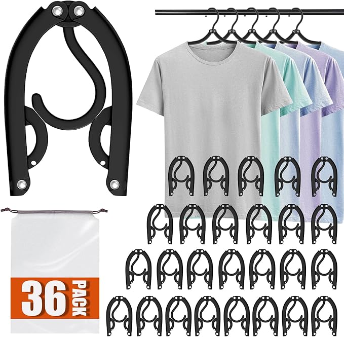 36 PCS Travel Hangers - Cruise Ship Essentials Portable Folding Clothes Hangers Travel Essentials Foldable Clothes Drying Rack for Travel (Black)