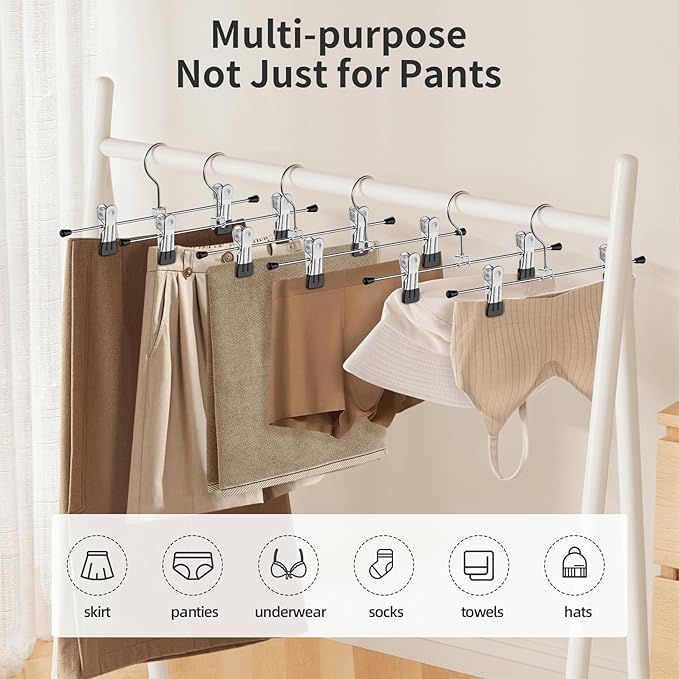 IEOKE Pants Hangers with Clips: 20 Pack Skirt Hangers for Women Metal Adjustable Trouser Hangers for Jeans Shorts Dress - Black