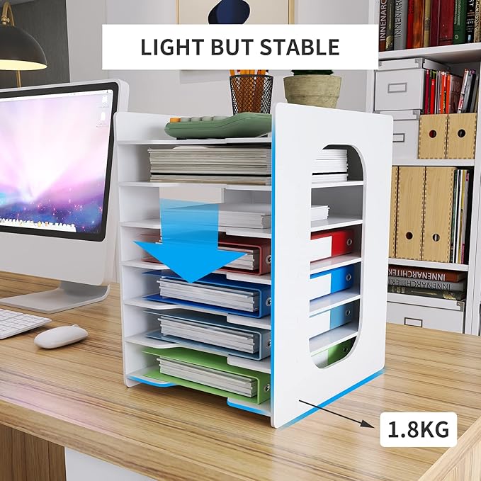 Natwind 7 Tier 10”x12” Scrapbook Paper Organizer For Desk,White File Organizer,Office Desk Organizers,Stackable Letter Tray,Paper Sorter,Document Storage Rack for Home Office School Classroom