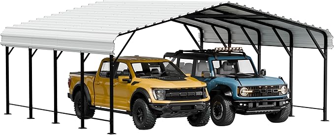 Walsunny Metal Carport 20x20 FT Heavy Duty Carport Canopy with Enhanced Base, Outdoor Car Shelter with Galvanized Steel Roof and Frame Garage for Truck, SUV, Boat