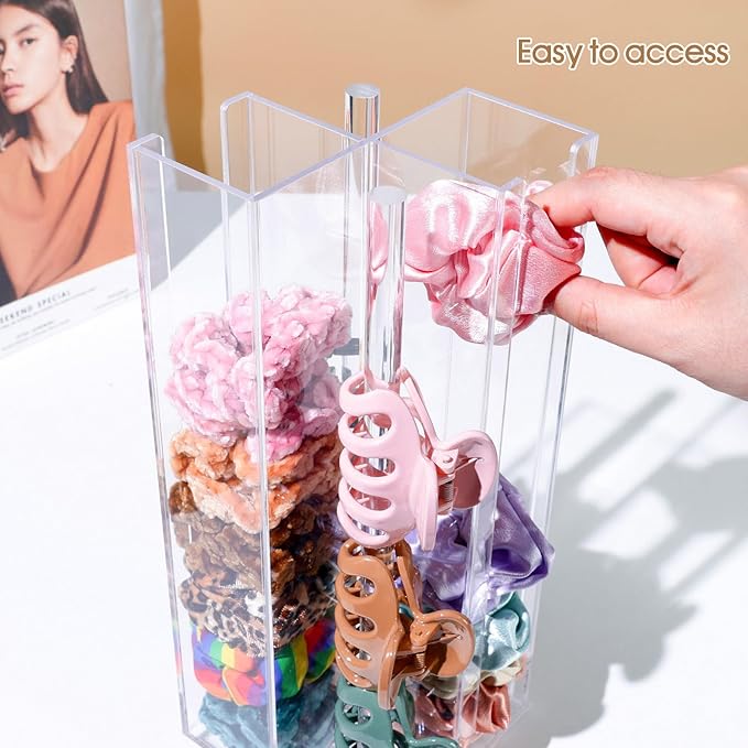 OAOLEER Acrylic Scrunchie Holder Claw Clip Organizer, Hair Ties Display Stand, 4 Tier Hair Accessories Organizer Storage for Bracelets Bangle Watches (Type-B)