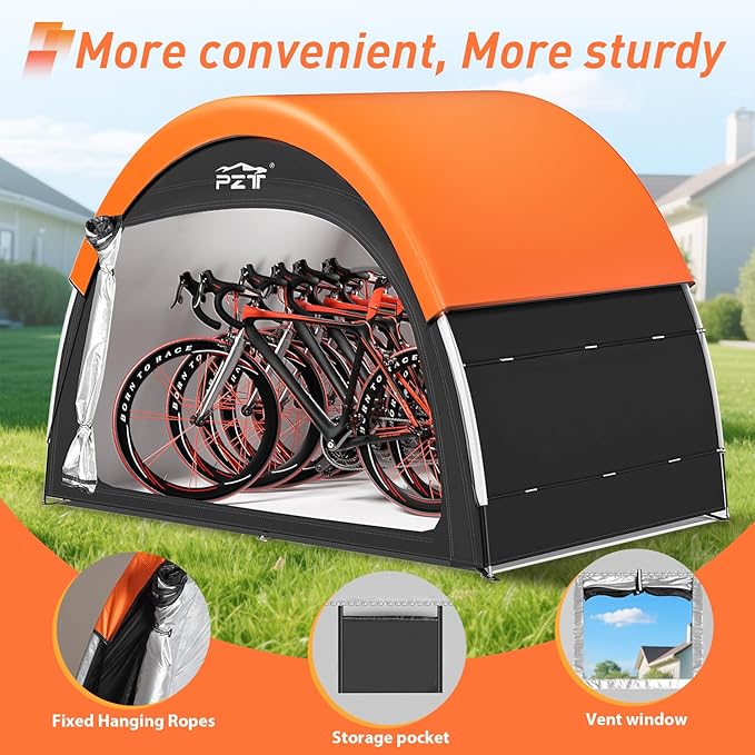 Upgraded Bike Tent with Rain Cover, Portable Outdoor Storage Shed for 4-5 Bikes, 210D Oxford Fabric PU4000 Waterproof, Bike Shed/Bike Cover for Motorcycles, Garden Tools, Lawn Mower