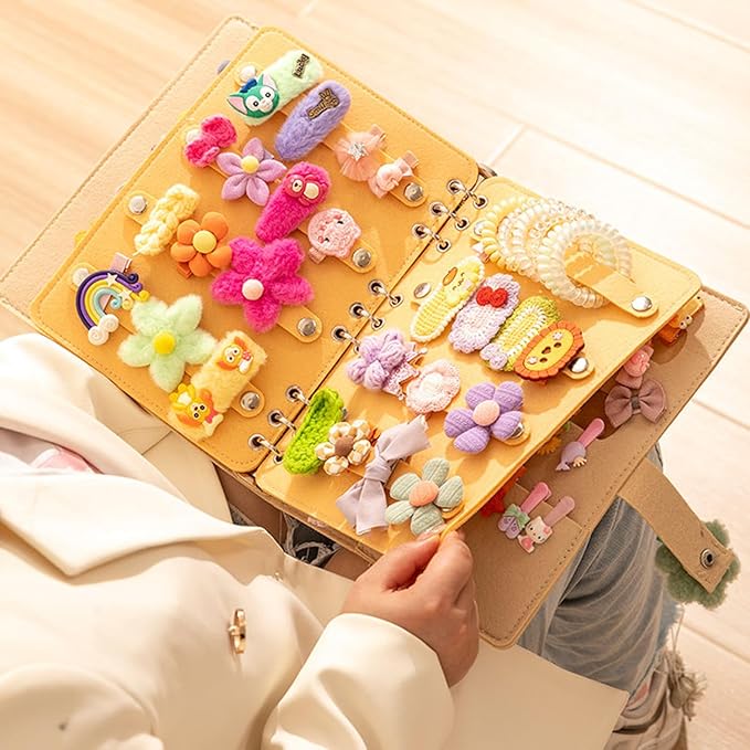 Felt Hair Accessories Organizer with 2 Inner Pages, Large Capacity Travel Book-Style Holder for Hair Clips, Headbands, Barrettes（Gray）