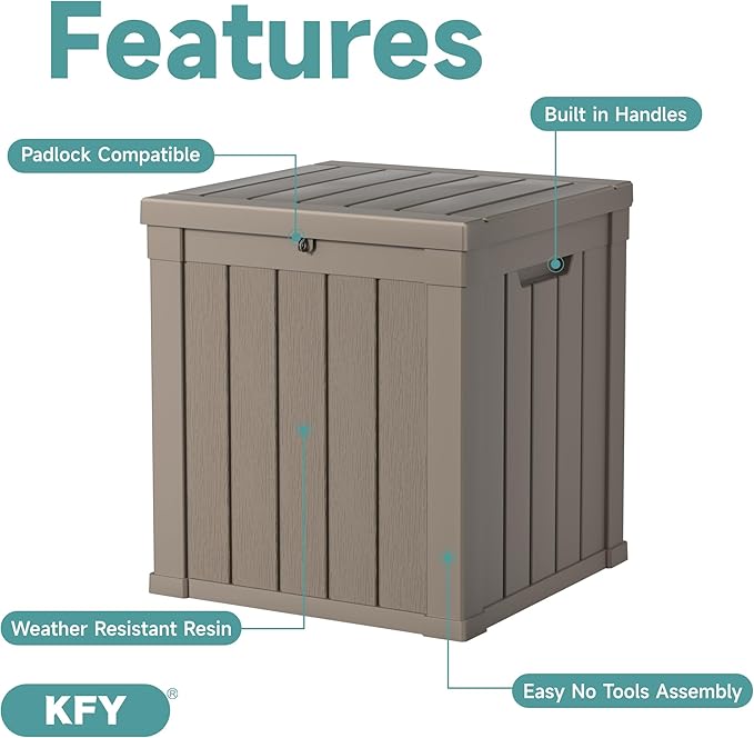 50 Gallon Waterproof Resin Deck Box, UV Resistant Outdoor Storage for Garden, Patio, Porch, Delivery（Grey，50 Gallon）