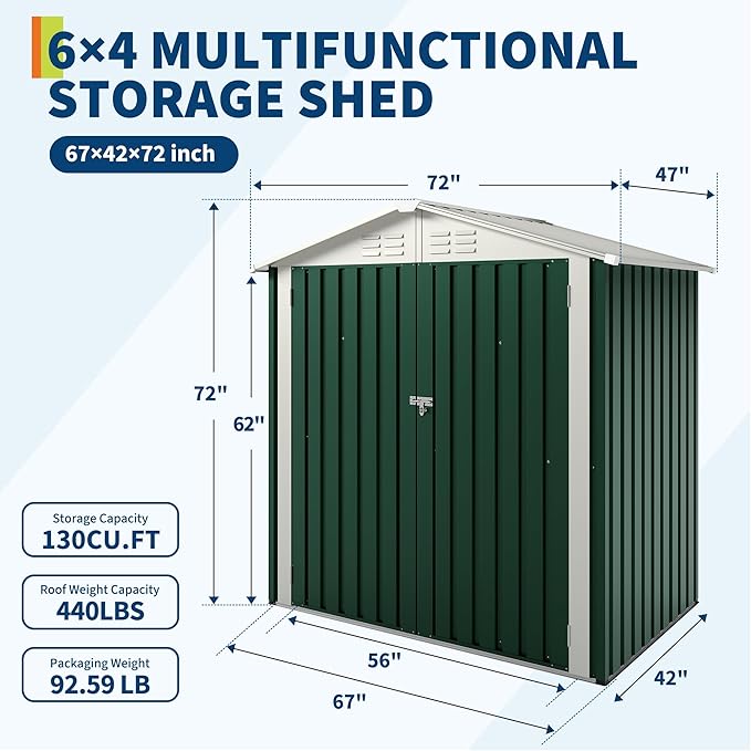 6x4 FT Outdoor Storage Shed, Garden Tool Storage Shed with Sloping Roof and Double Lockable Door, Outdoor Sheds with Panel Protection for Backyard Garden Patio Lawn