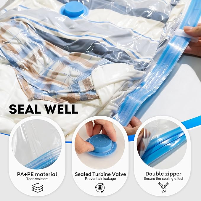 Mapambo Travel Vacuum Bags with -4000Pa Electric pump, 9 Pack Vacuum Seal Bags for Clothing Travel in 3 Combo sizes, Space Saver Vacuum Storage Bags, Saving up to 80% of Space (9 Combo Pack)