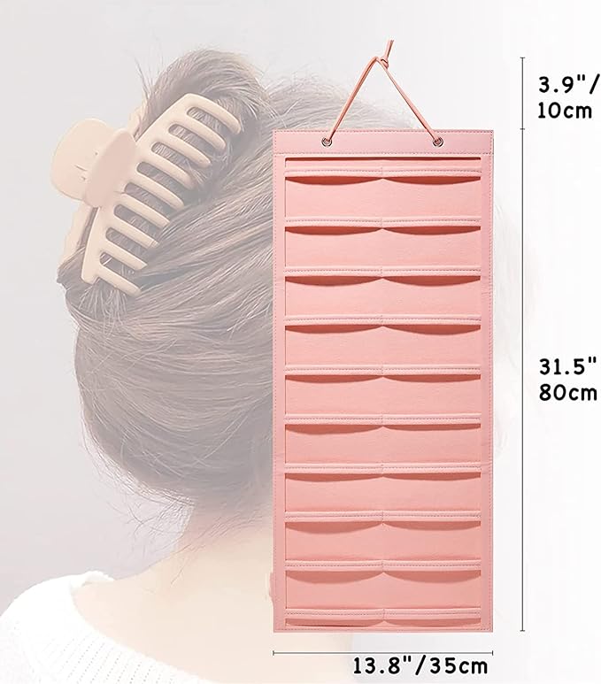 ACQTULOU Hair Claw Clips Organizer, 10 Layers Large Hair Clip Storage for Women Girls, Hanging Hair Accessories Holder Organizer for Wall Door Closet(No Hair Accessories Included) (pink)