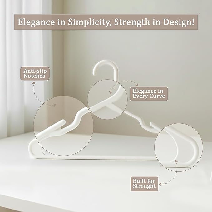 Utopia Home - Plastic Hangers 50 Pack - Space Saving Clothes Hanger - Durable and Strong Closet Organizers and Storage Makes It Ideal Stocking Stuffers or Apartment or Dorm Room Essentials (White)