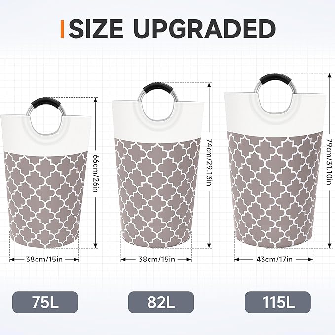 Large Laundry Basket Laundry Hamper Bag Washing Bin Clothes Bag Collapsible Tall With Handles Waterproof Travel Bathroom College Essentials Storage For College Dorm, Family (Khaki)115L