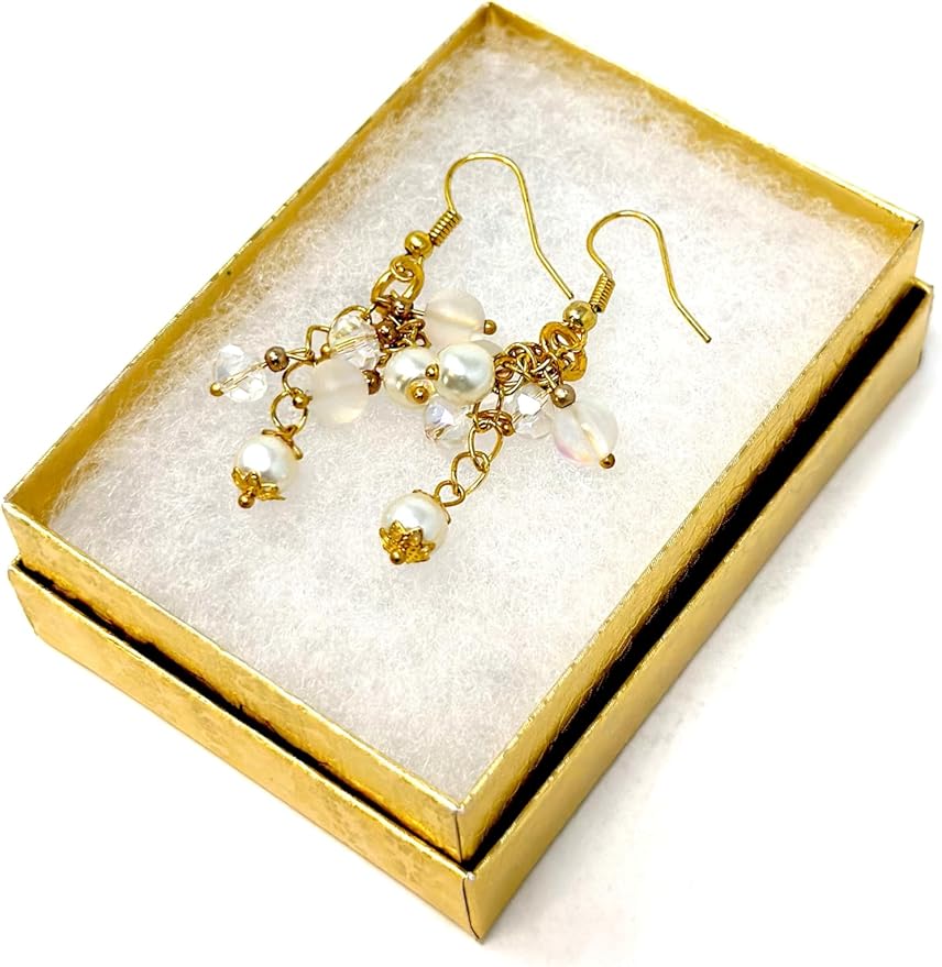 12 Pack Gold Foil Cotton Filled Color Paper Cardboard Jewelry Box for Necklace, Ring, Earring, Pendant, Pocket Watch, Body Jewelry and Beads Size-3 1/16" x 2 1/8" x 1" - by R J Displays