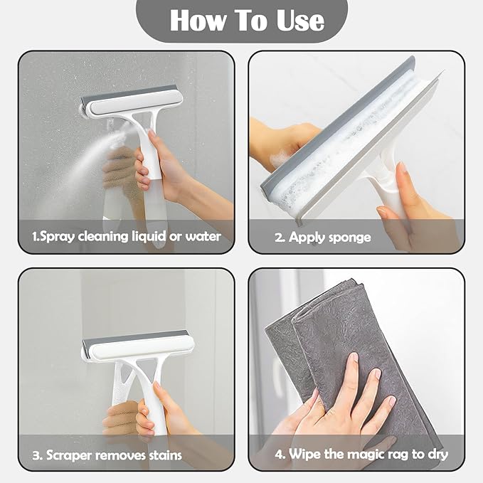 XANGNIER Window Cleaner Tool Kit,2025 3 in 1 Window Cleaning Scraper with Spray,Thickened Magic Cleaning Cloth,Window Scrubber Cleaning Squeegee for Glass,Mirror,Shower Doors,Car Windshields(White)