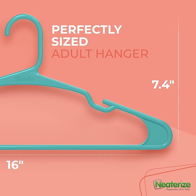 NEATERIZE Clothes Hangers Plastic 50 Pack for Adults - Plastic Hangers, The Perfect Coat Hanger and Space Saving Clothes Hangers for Closet, Percheros Ganchos para Colgar Ropa Hangars - Aqua Hangers