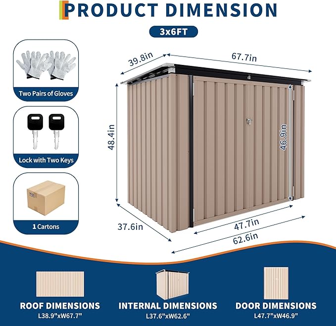 3x6 FT Metal Trash Can Shed, 2-Bin Outdoor Garbage Storage with Chain Lid, Weather-Resistant Bin Enclosure for Garden/Backyard/Patio