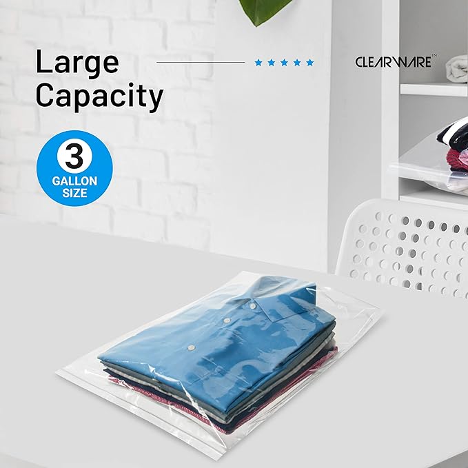 Large Storage Bags With Zipper Top - 3 Gallon Size, 16" x 18", Extra Large Plastic for Clothes, Travel, Moving, Large Reusable freezer bags, BPA-Free, 2-mil Thick (X-Large, 25, Count)