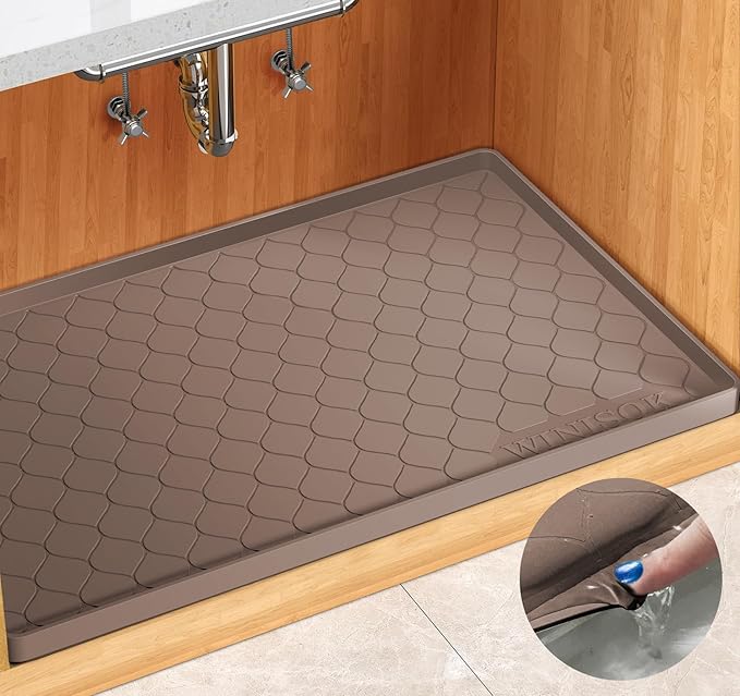 Silicone Under Sink Mat 34" x 19", kitchen Essentials and Gadgets, Shelf liner and Cabinet Protector, Home Organizers and Storage, Waterproof Bathroom Tray