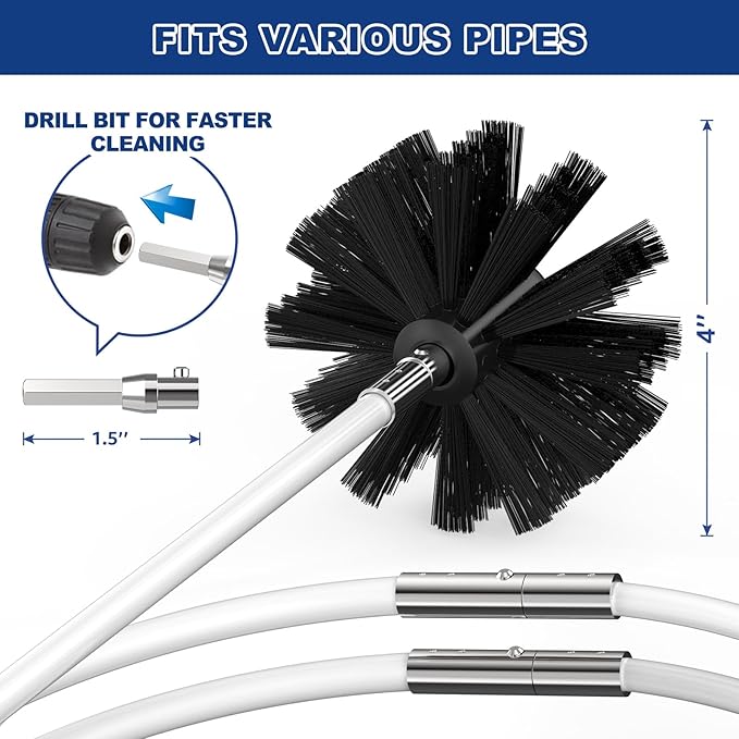 35 Feet Dryer Vent Cleaner Kit, Lint Remover, Upgraded Flexible Quick-Snap Brush with Drill Attachment, Extends Up to 35 FEET for Easy Cleaning, Cleaning Tools Use with/Without a Power Drill