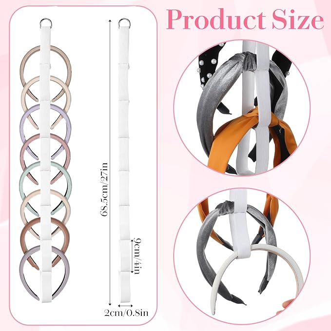 3 Pack Headband Holder, Headband Organizer for Women Girls, White Hanging Headbands Storage wit Hooks, Hair Accessories Organizer Bedroom College Dorm Decor