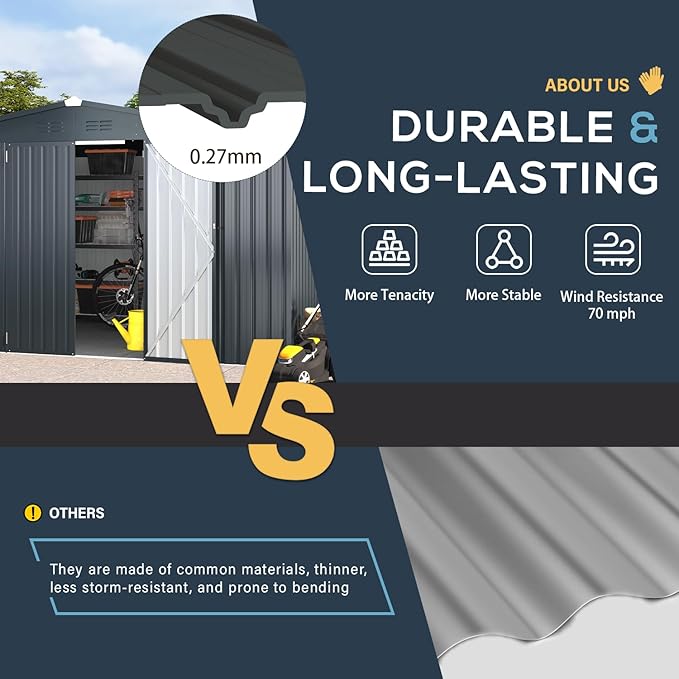 AECOJOY 10' x 12' Shed, Outdoor Storage Shed, Dark Grey Large 12x10 Sheds & Outdoor Storage Clearance with Lockable Doors, Utility and Tool Storage Garden Shed Backyard, Patio and Outside