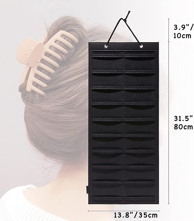 ACQTULOU Hair Claw Clips Organizer, 10 Layers Large Hair Clip Storage for Women Girls, Hair Accessories Holder Organizer for Wall Door Closet(No Hair Accessories Included) (black)