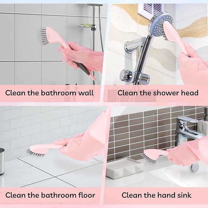 Toilet Brush, 2 Pack Toilet Scrubber Brush and Holder Set Bathroom Accessories, 14 Pcs Bathroom Cleaning Kit, Pink Toilet Bowl Brush and Holder with 5 Brush for Bathroom Bathtub Washbasin