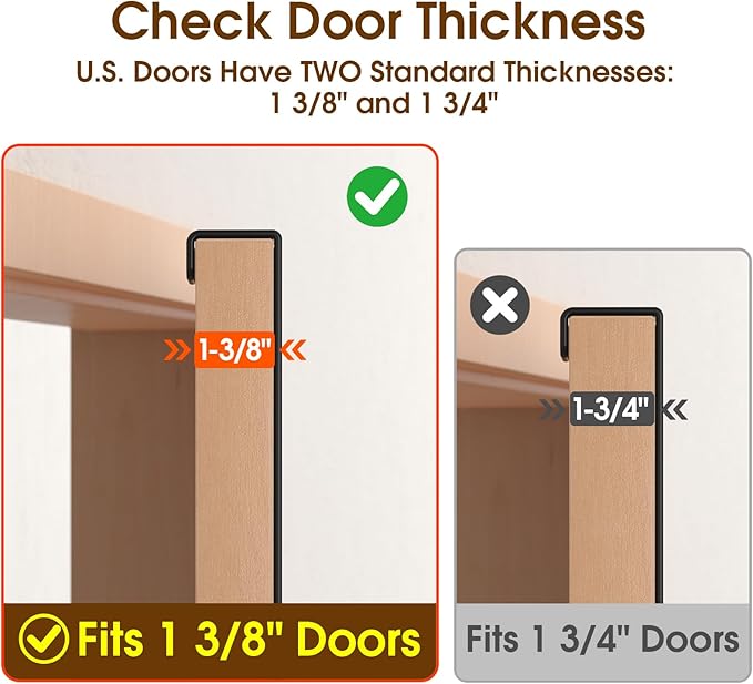 Long Over The Door Hooks Hanger with 15.75" Arms for Easier Access by Shorter, Heavy Duty Door Hanger for Coat, F16U, Fits Standard 1 3/8'' Doors, Towel Racks for Bathroom, Black