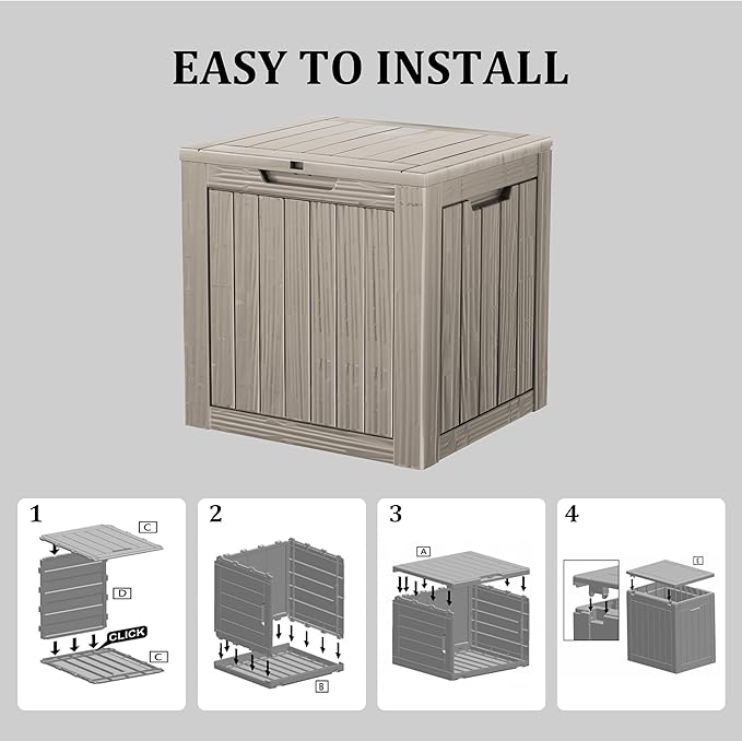 Outdoor Storage Box, 35 Gallon Resin Deck Box Waterproof for Patio, Poolside and Garden, Lockable UV-Resistant Storage Bin Bench Cabinet for Small Spaces, Grey