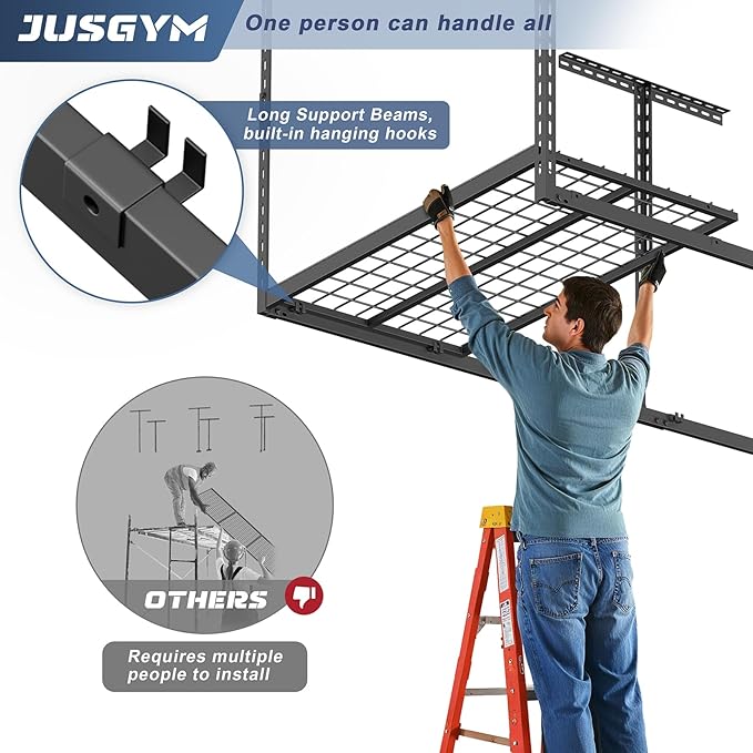 3X8FT Overhead Garage Storage Rack, 26"-40" Height Adjustable Garage Ceiling Storage Racks, Heavy Duty Metal Overhead Storage Organizer System, 750LBS Weight Capacity