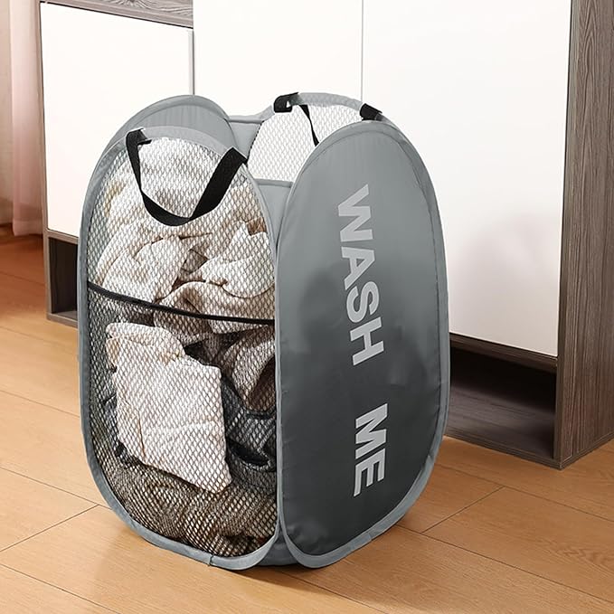 Pack of 2 Pop Up Laundry Hamper, Collapsible Laundry Baskets Dirty Clothes Hampers, Sapce Saving for Apartments, Bedroom, Laundry Room, Gray